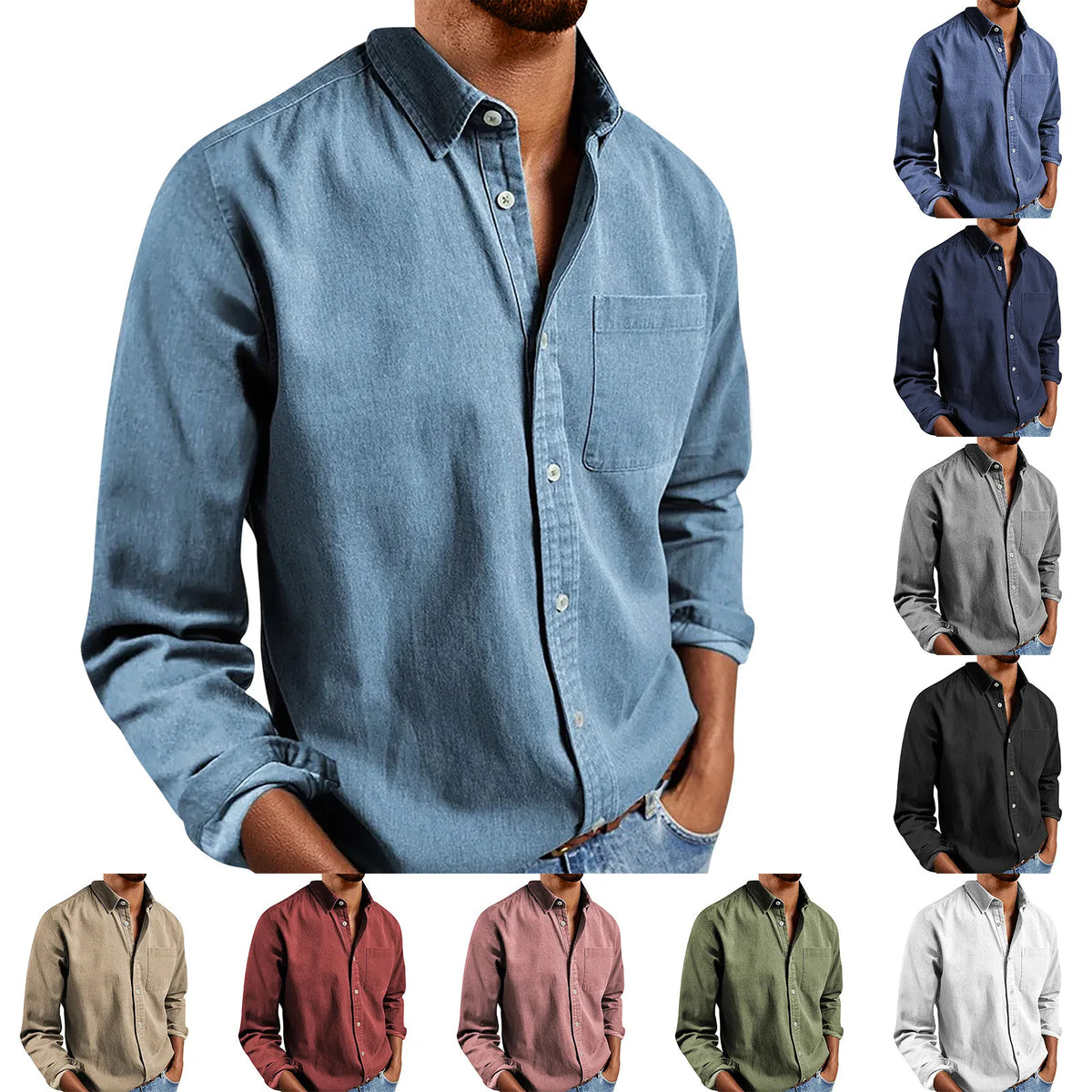 Camisa informal de hombre de manga larga y corte holgado