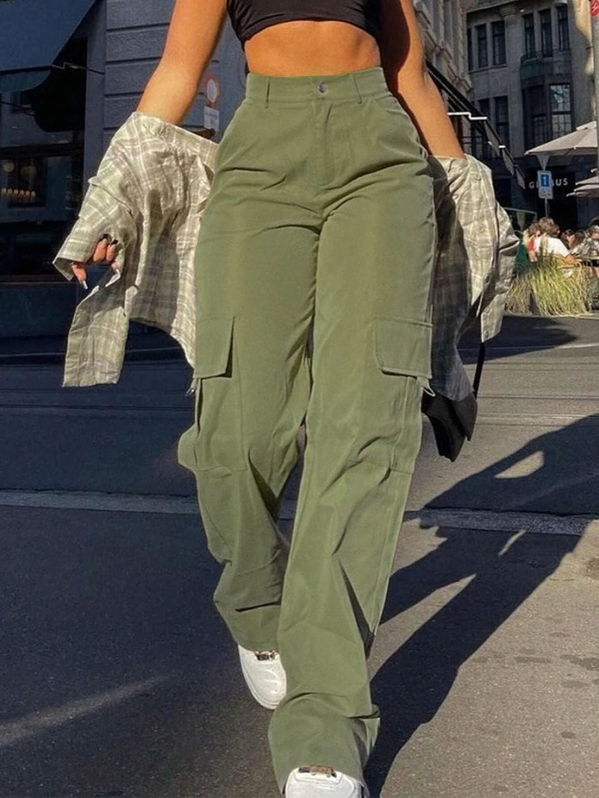 Pantalón cargo de mujer de cintura alta con bolsillos