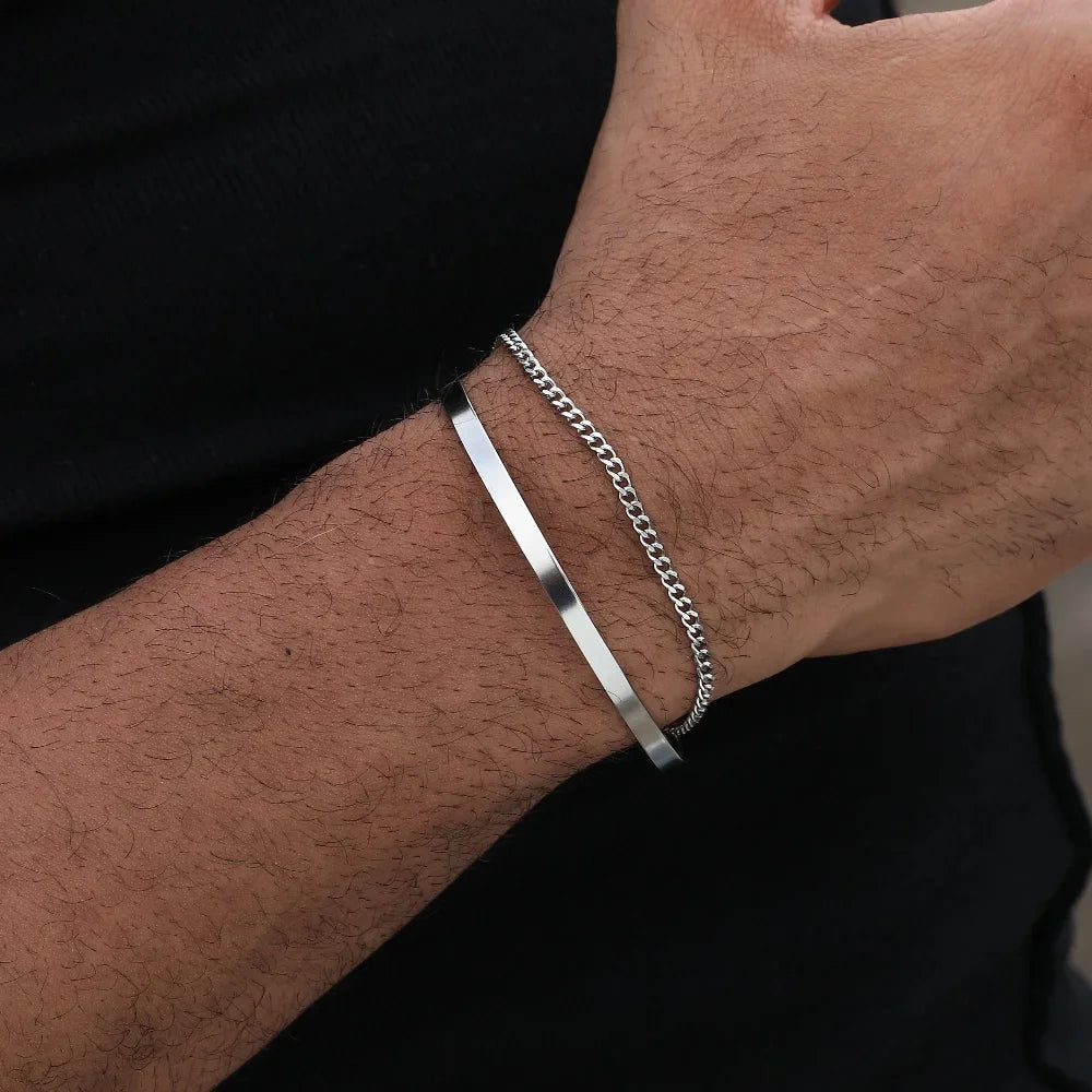 Pulsera de cadena cubana de acero inoxidable para hombre, 3 mm