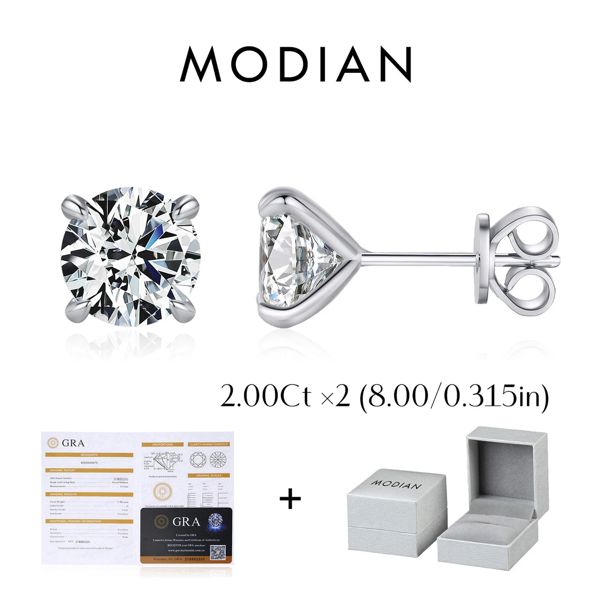 Pendientes de Moissanite MODIAN - Plata de Ley 925, Color D