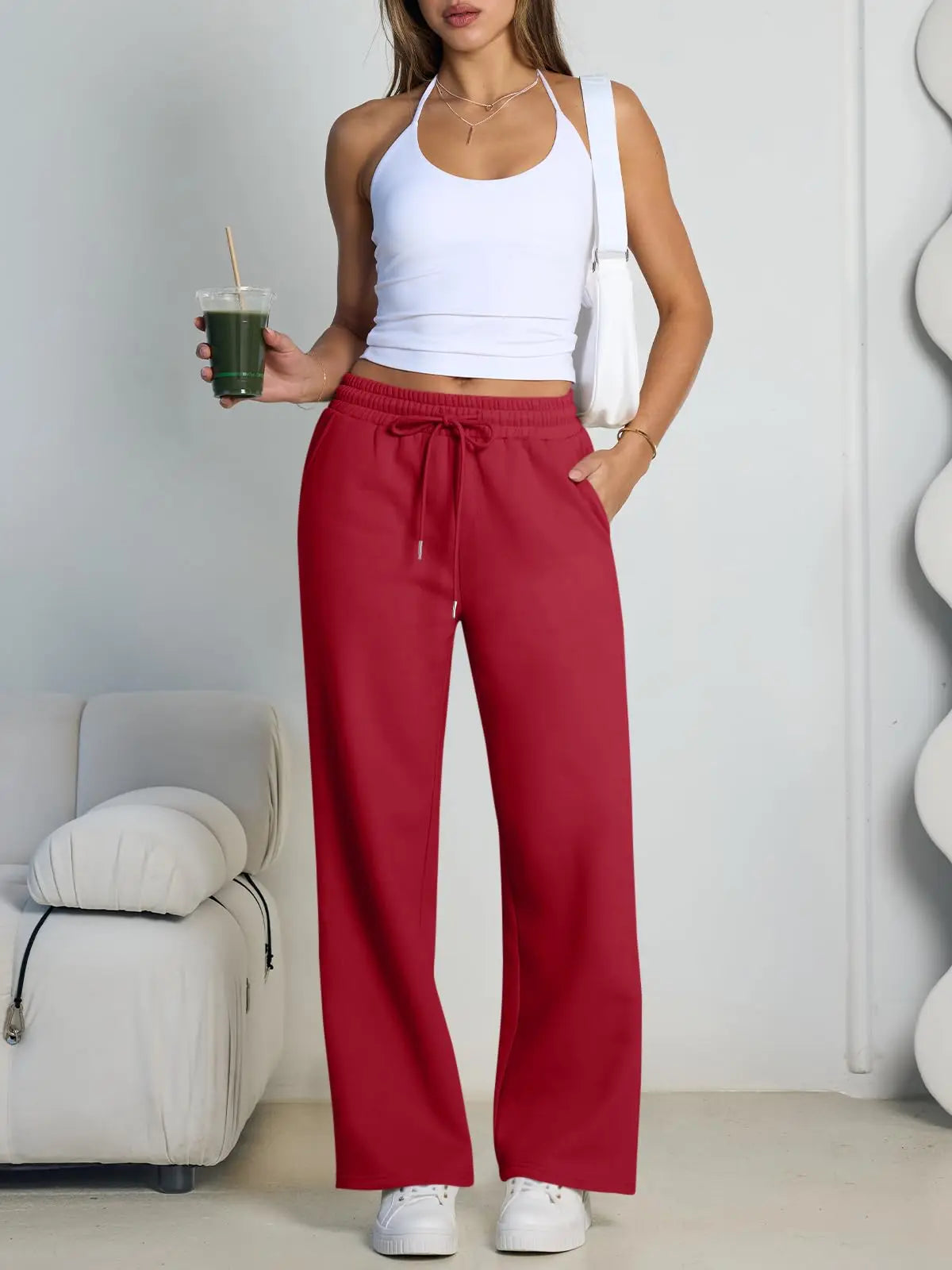 Pantalón deportivo gris de mujer de pernera ancha