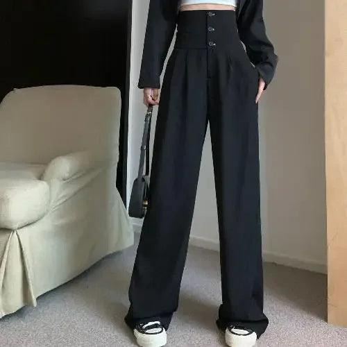 Pantalón negro de mujer de cintura alta con bolsillos