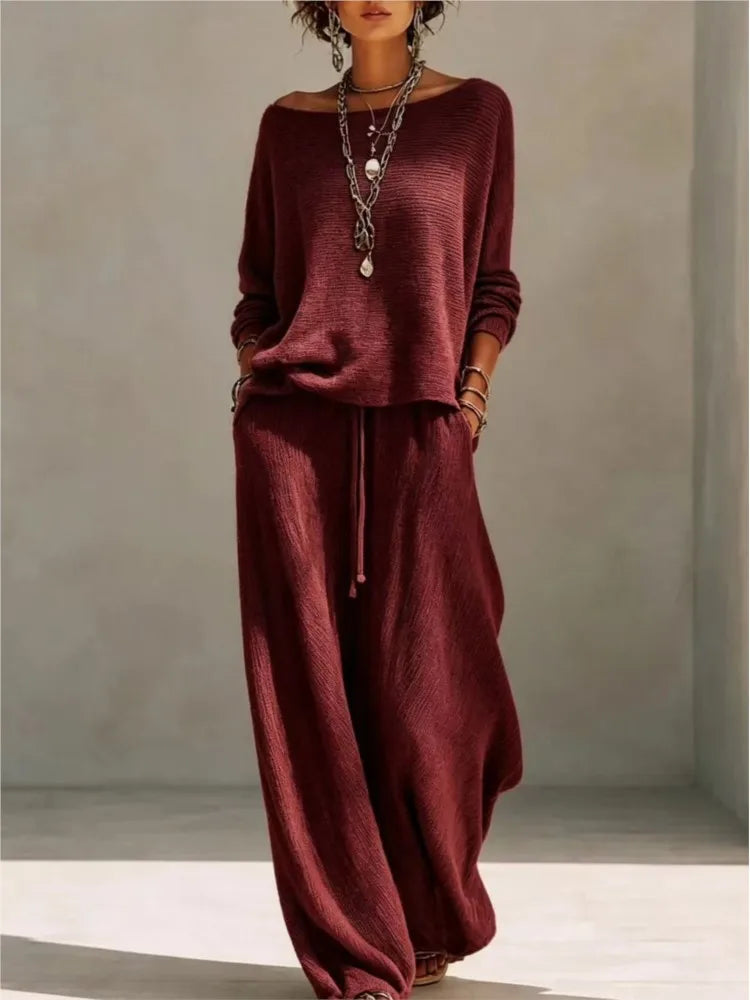 Conjunto de punto de mujer con top y pantalón ancho
