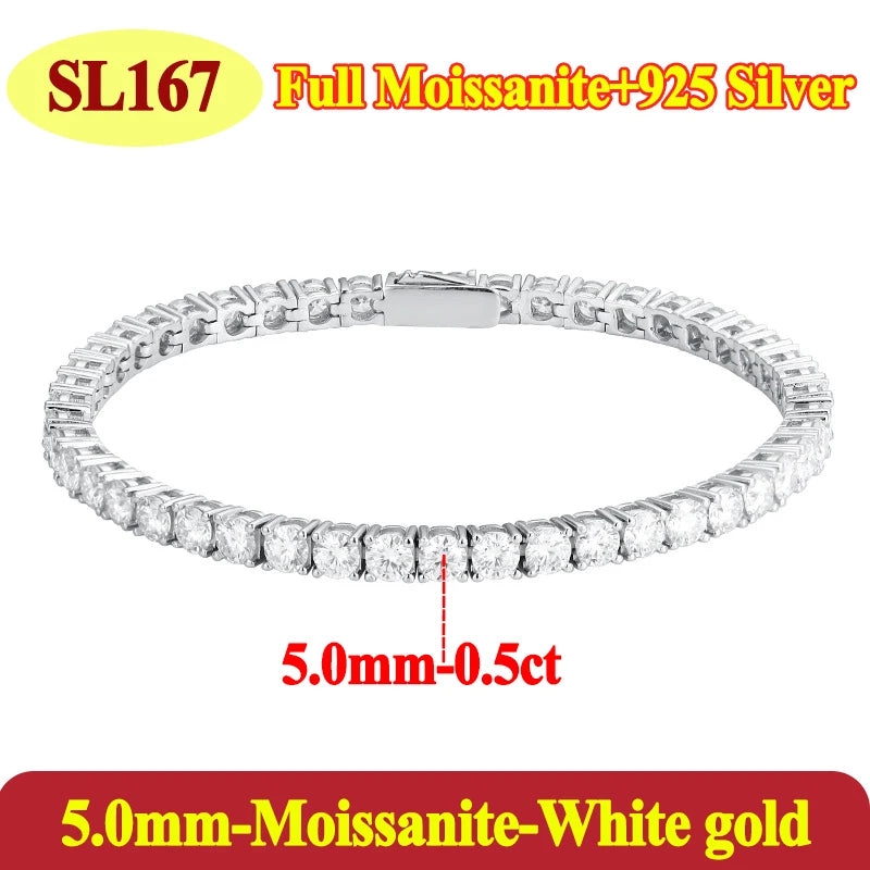 Pulsera Tenis de Moissanite para Parejas - Plata 925 Chapada en Oro, Certificado GRA