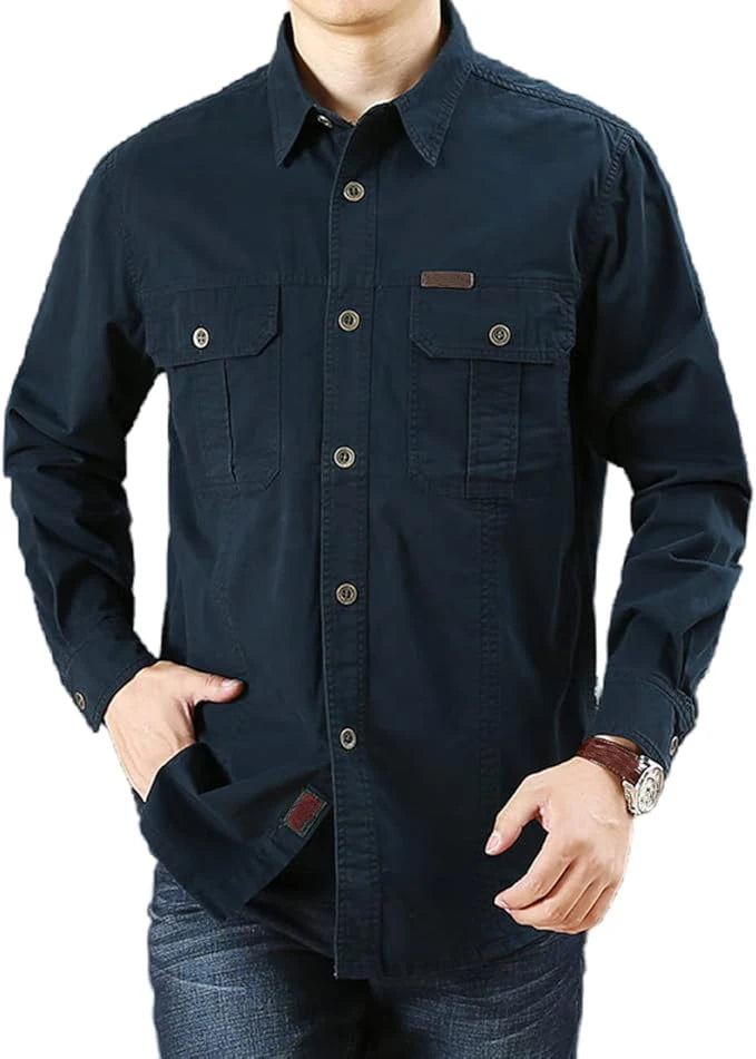 Camisa cargo de algodón para hombre con bolsillos