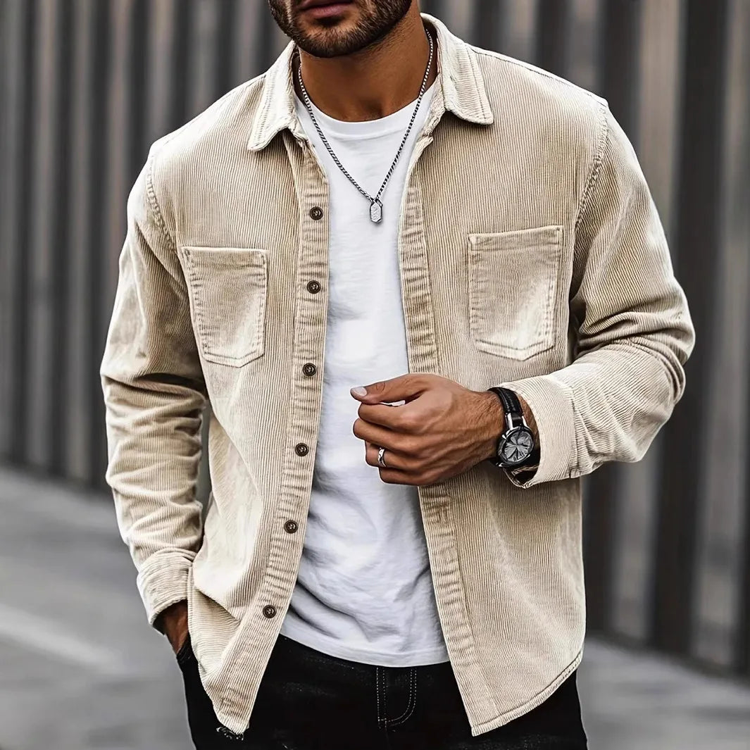 Camisa lisa de hombre de manga larga con botones