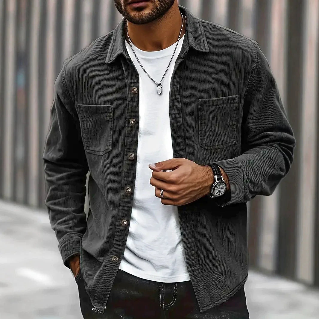 Camisa lisa de hombre de manga larga con botones