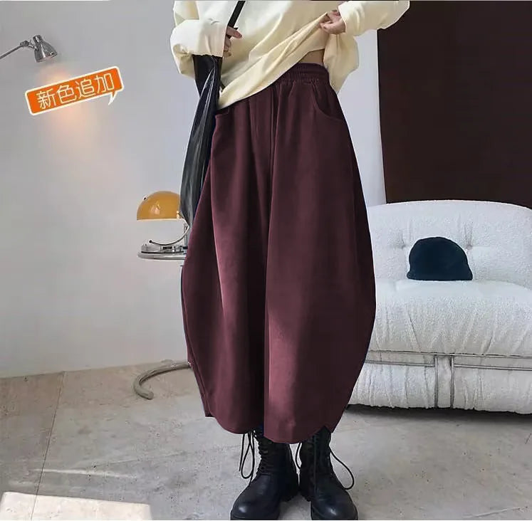 Pantalón bombacho holgado de mujer con cintura elástica