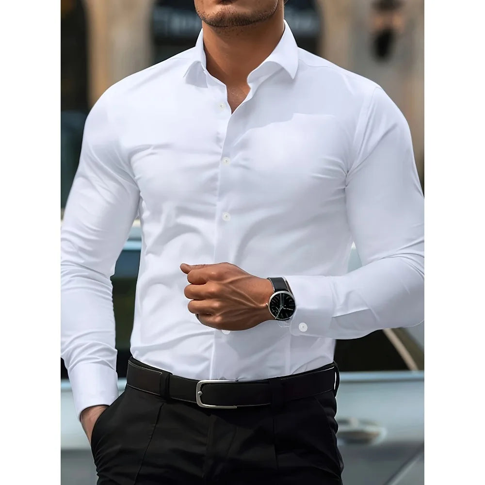 Camisa lisa de hombre de manga larga estilo informal