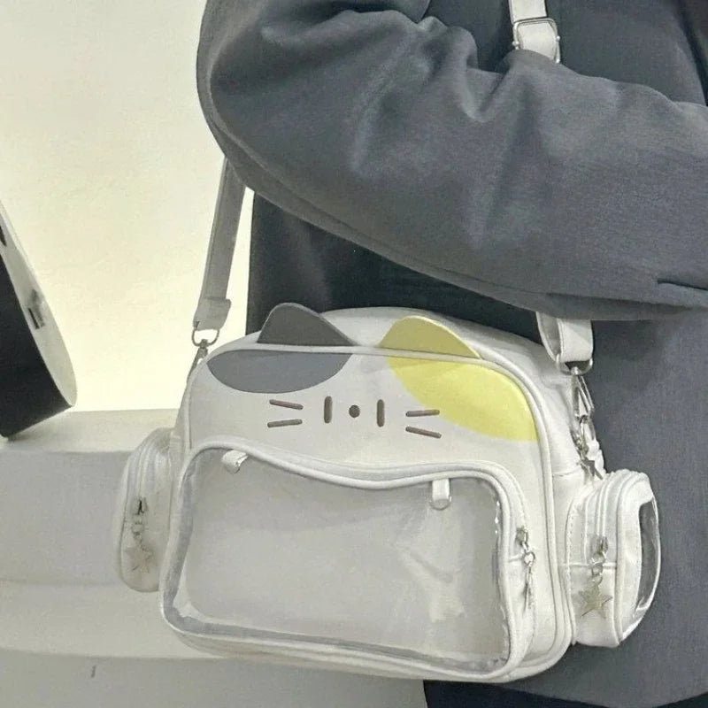 Mochila Kawaii Estilo Y2K - Bolsa Ita con Bolsillo Transparente