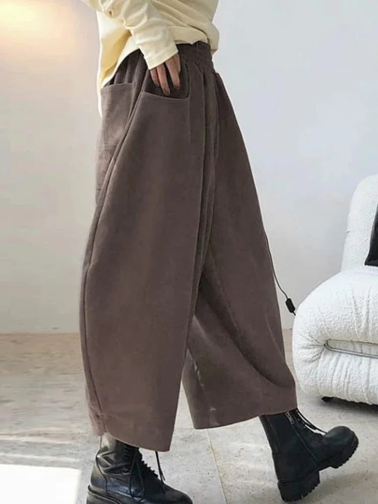 Pantalón bombacho holgado de mujer con cintura elástica