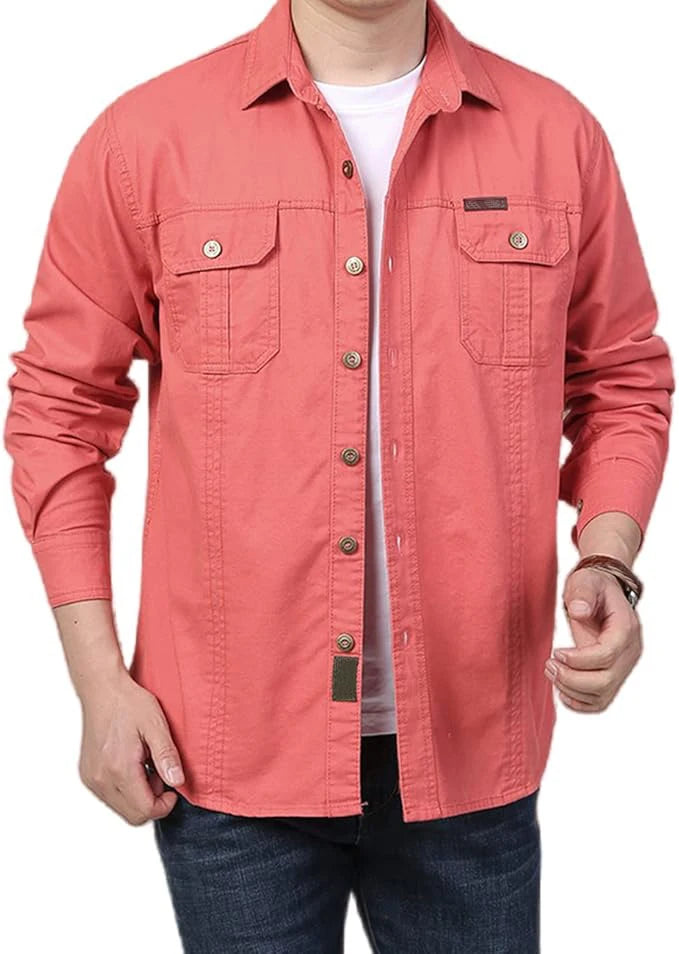 Camisa cargo de algodón para hombre con bolsillos