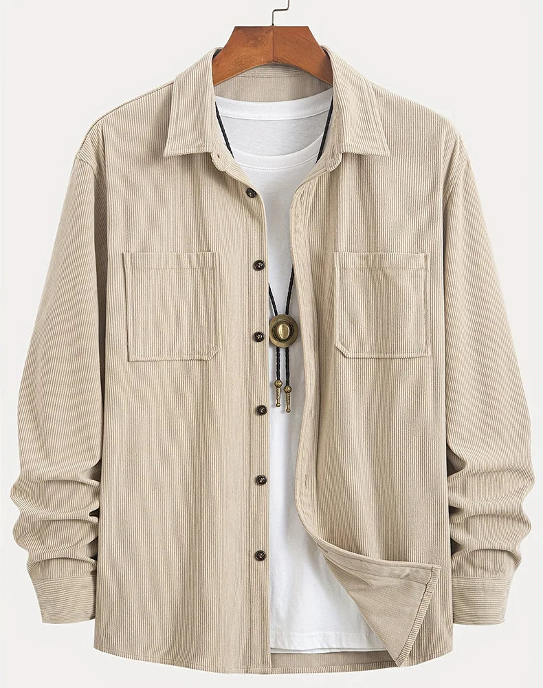 Camisa lisa de hombre de manga larga con botones