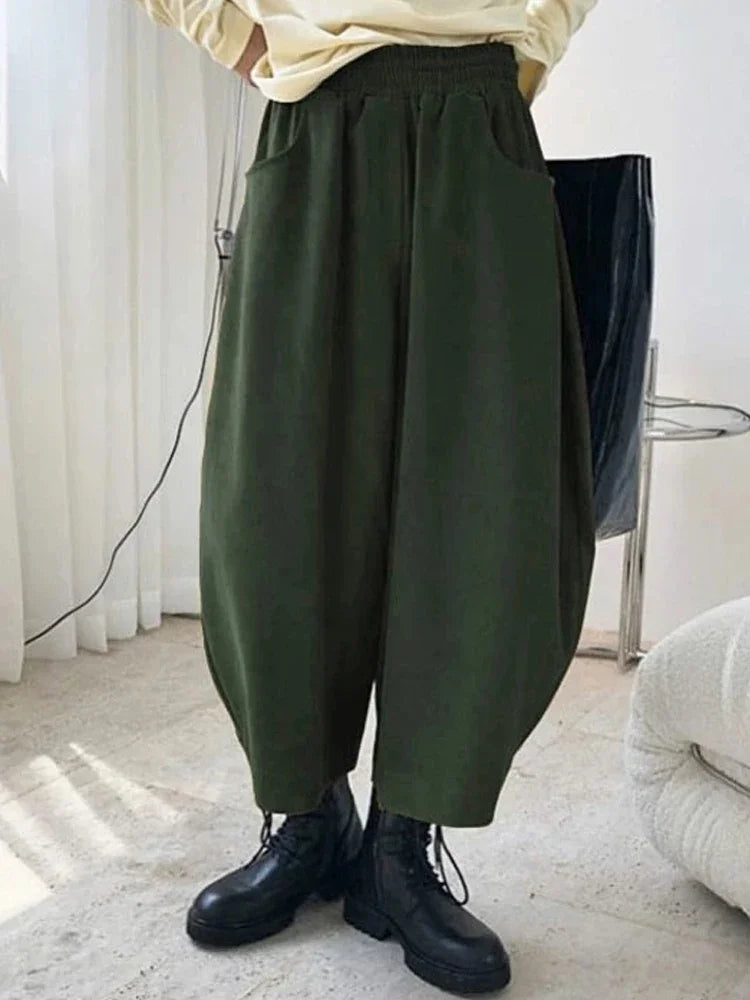 Pantalón bombacho holgado de mujer con cintura elástica