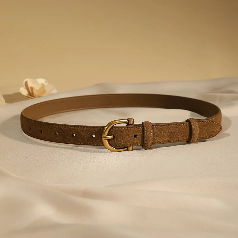 Cinturón de ante para mujer con hebilla dorada