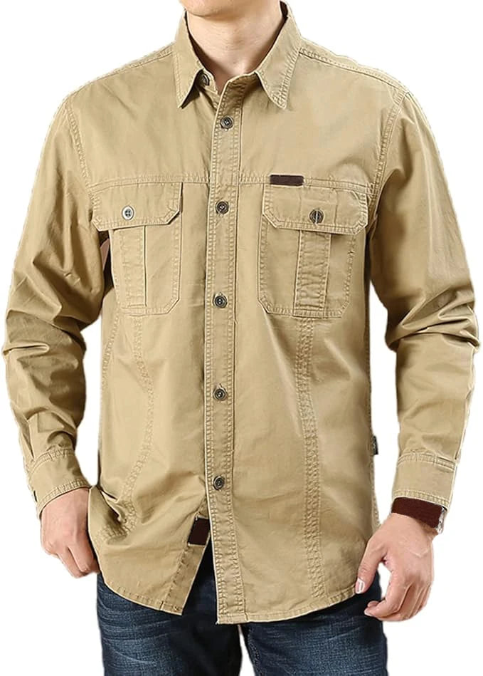 Camisa cargo de algodón para hombre con bolsillos