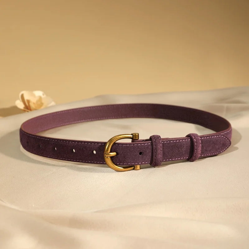 Cinturón de ante para mujer con hebilla dorada