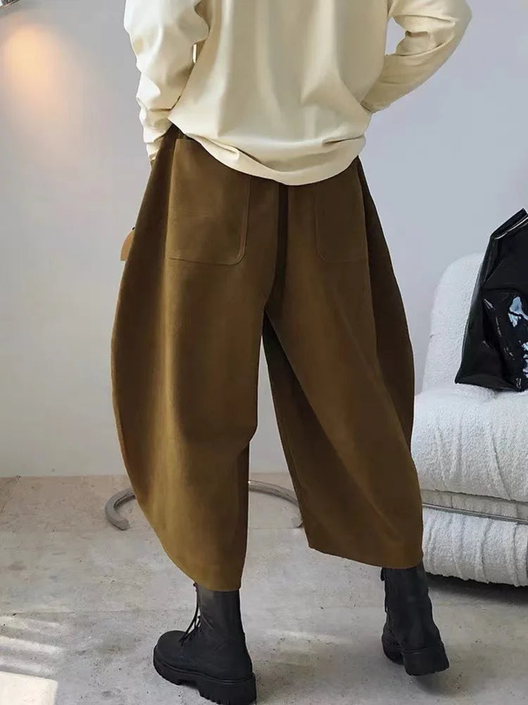 Pantalón bombacho holgado de mujer con cintura elástica