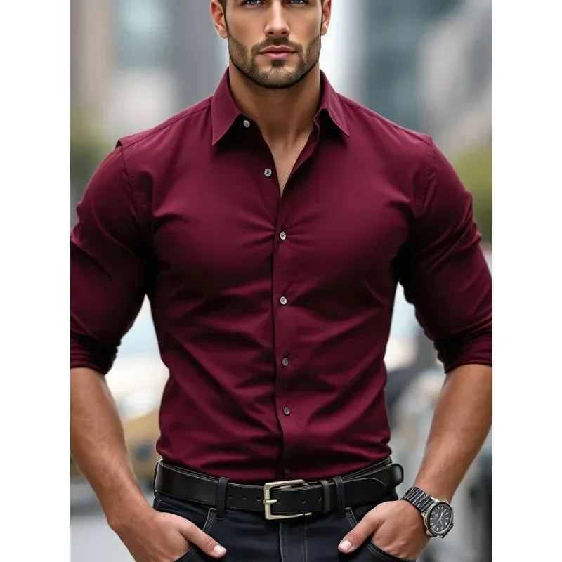 Camisa lisa de hombre de manga larga estilo informal