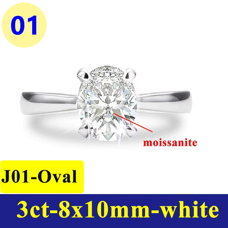 Anillo de Moissanite Ovalado 1-3CT - Plata S925 Chapada en Oro Blanco