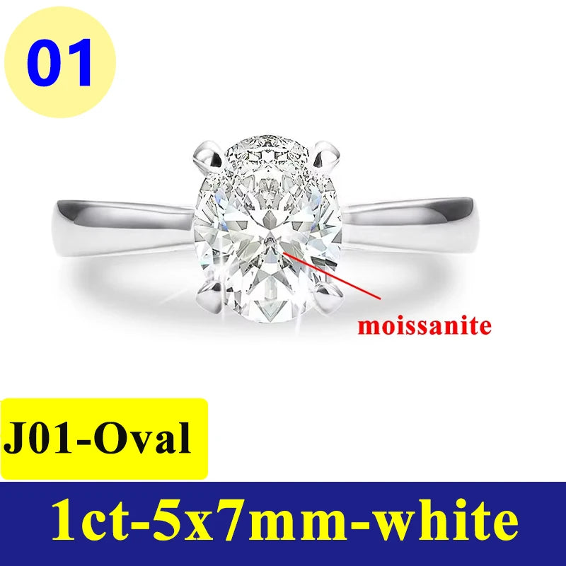 Anillo de Moissanite Ovalado 1-3CT - Plata S925 Chapada en Oro Blanco