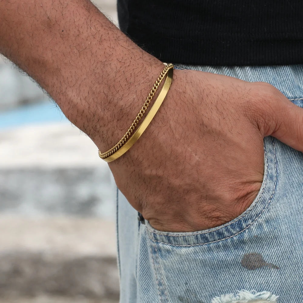 Pulsera de cadena cubana de acero inoxidable para hombre, 3 mm