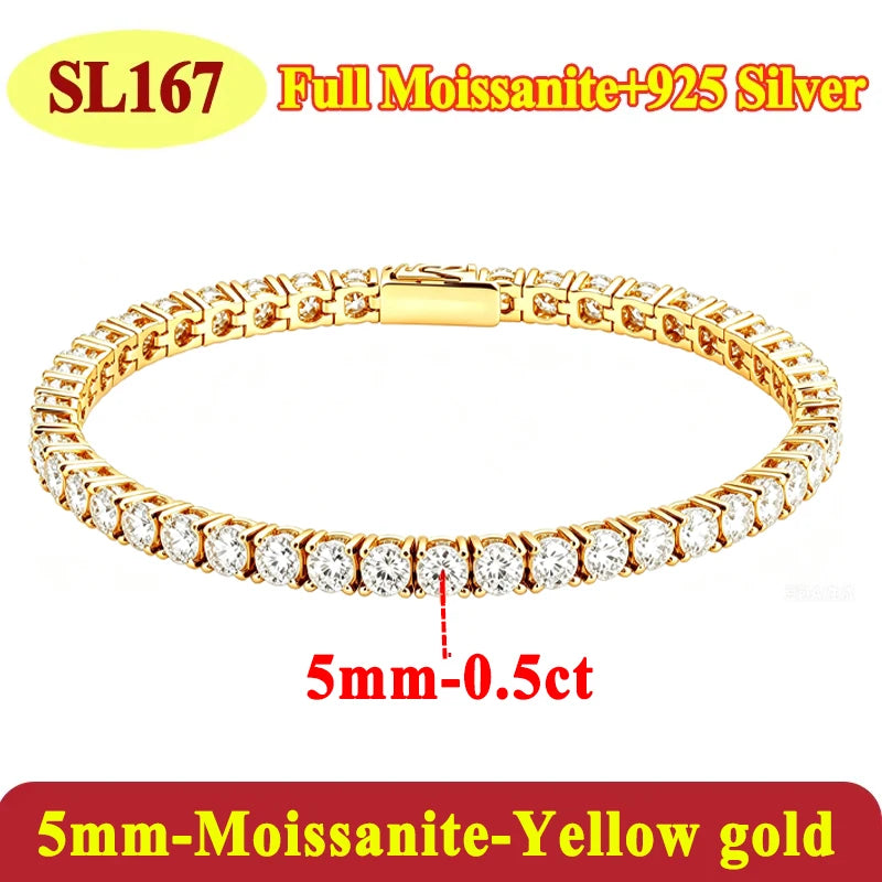 Pulsera Tenis de Moissanite para Parejas - Plata 925 Chapada en Oro, Certificado GRA