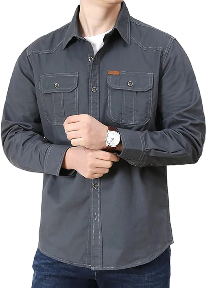 Camisa cargo de algodón para hombre con bolsillos