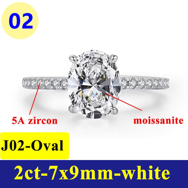 Anillo de Moissanite Ovalado 1-3CT - Plata S925 Chapada en Oro Blanco