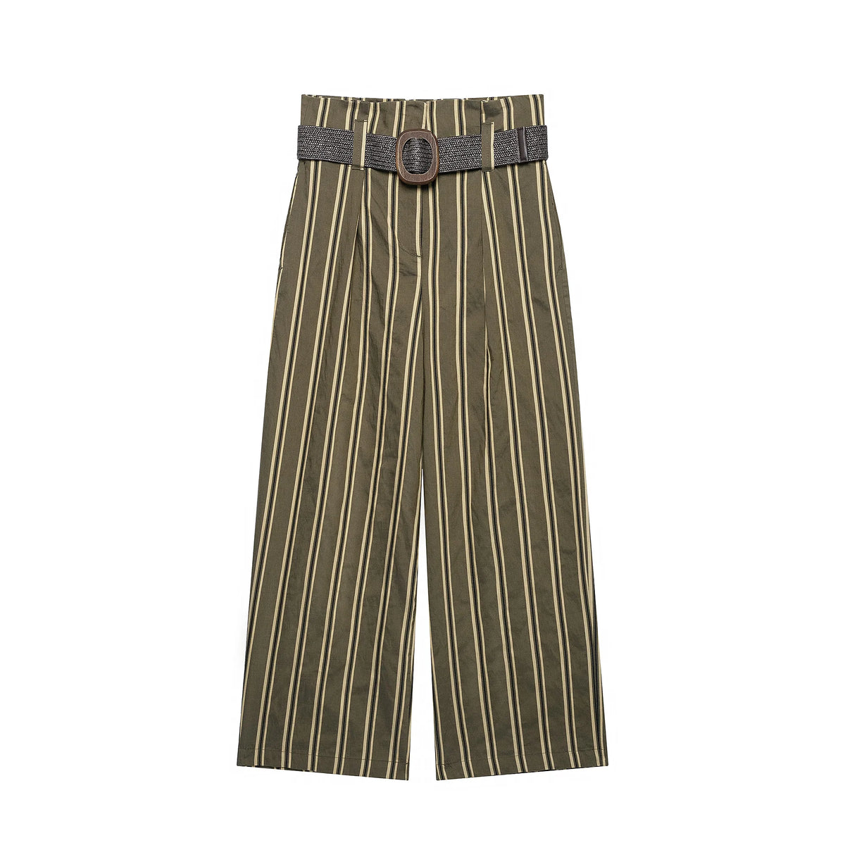 Pantalón ancho de rayas de mujer de cintura alta