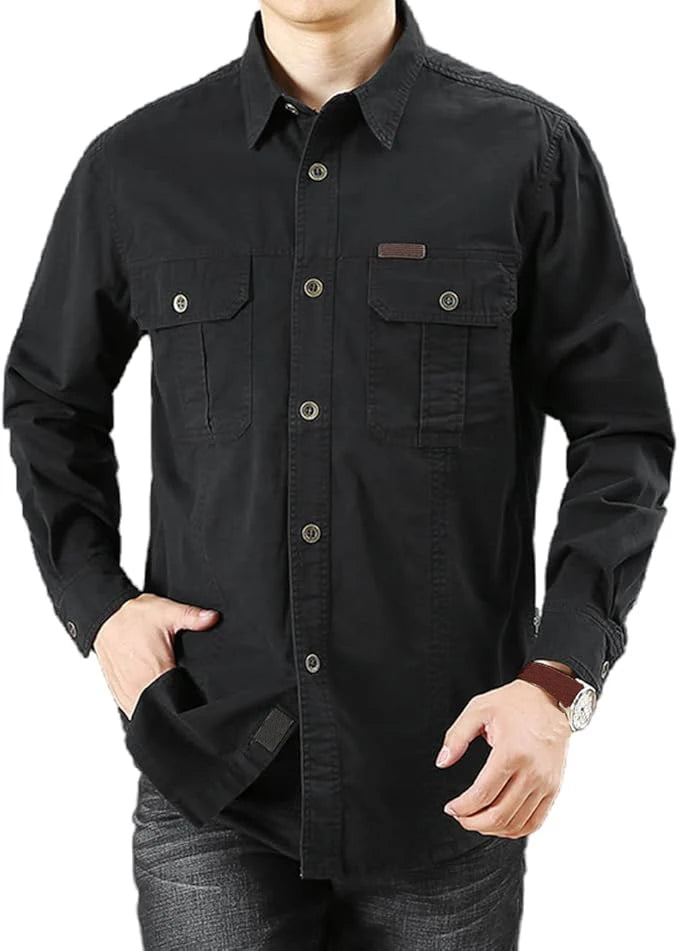 Camisa cargo de algodón para hombre con bolsillos