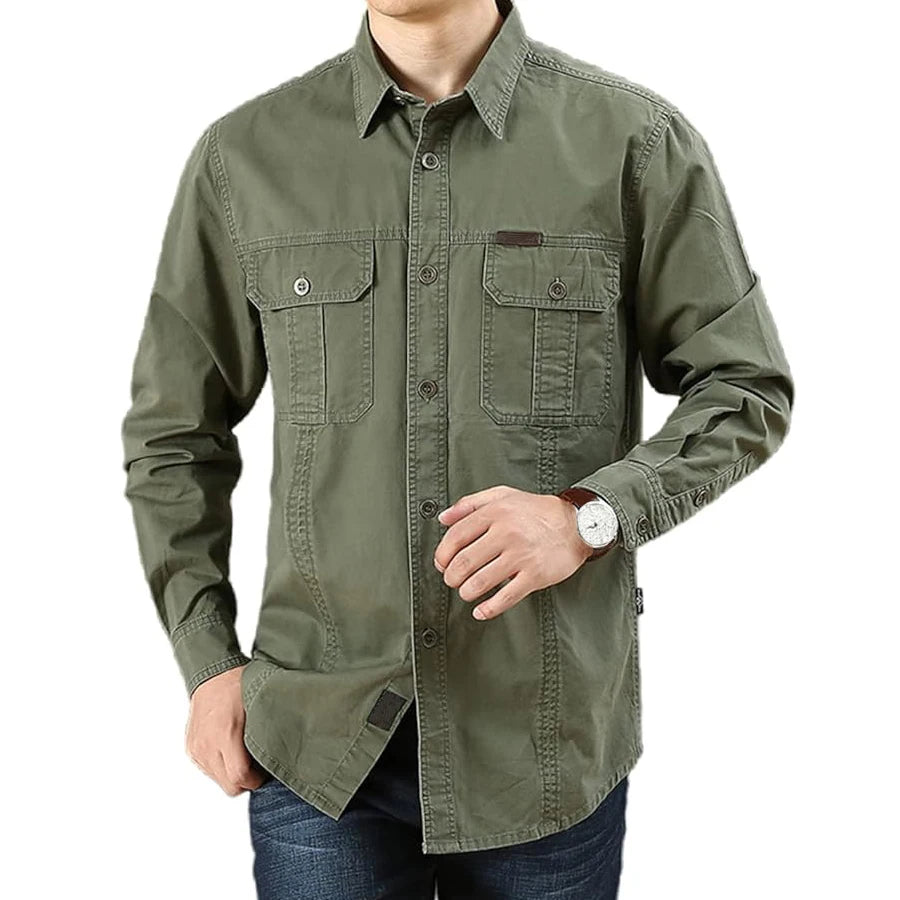 Camisa cargo de algodón para hombre con bolsillos