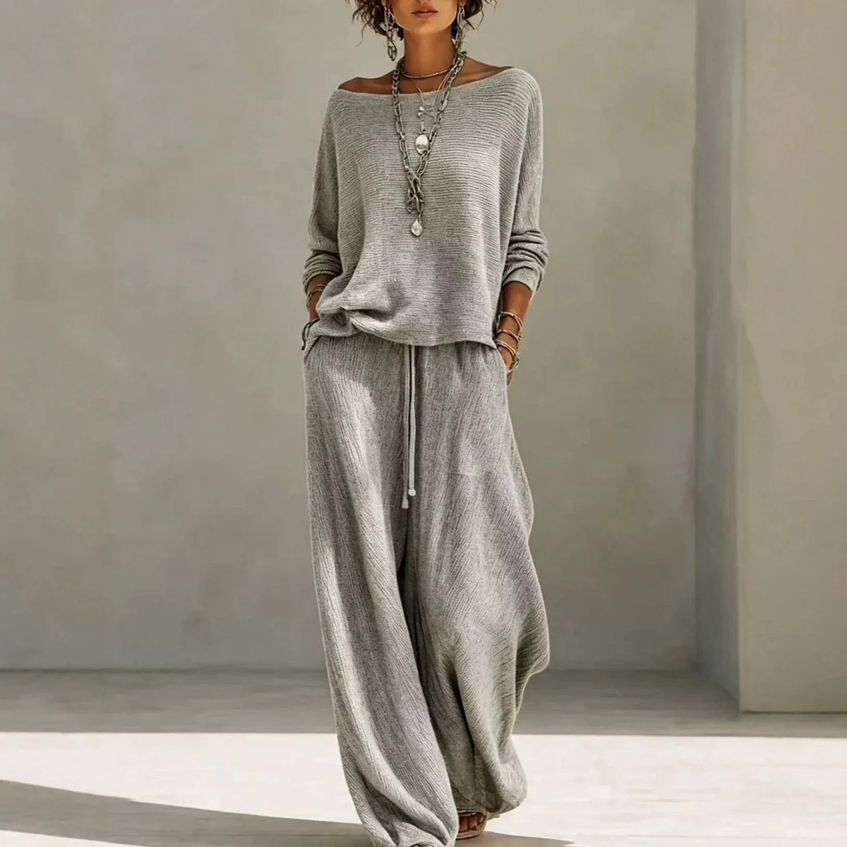 Conjunto de punto de mujer con top y pantalón ancho