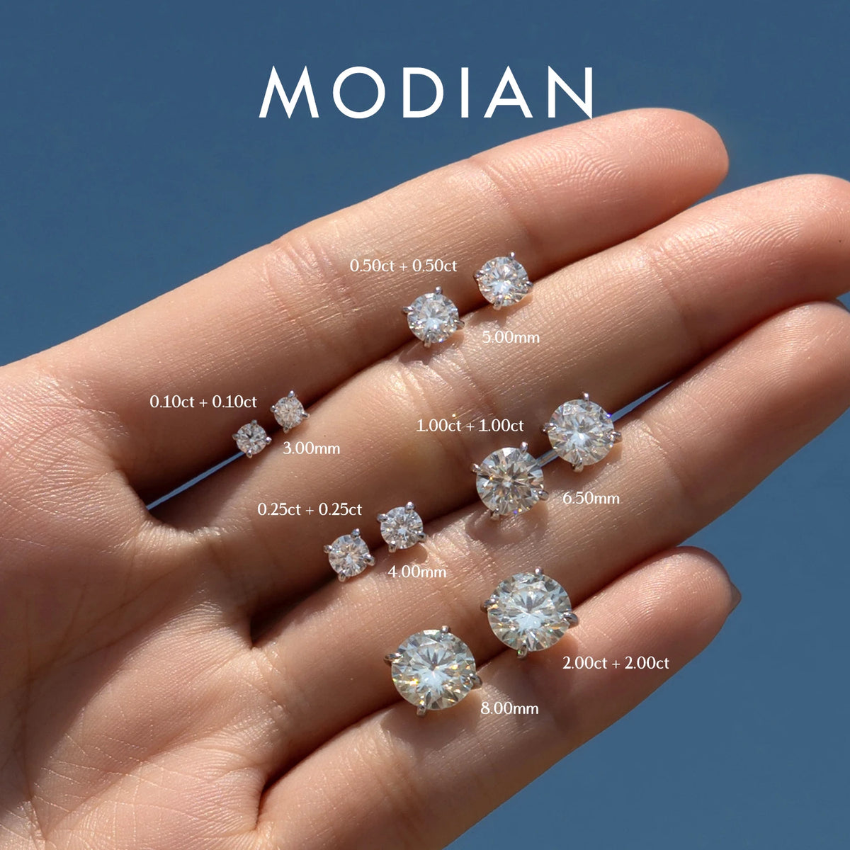 Pendientes de Moissanite MODIAN - Plata de Ley 925, Color D