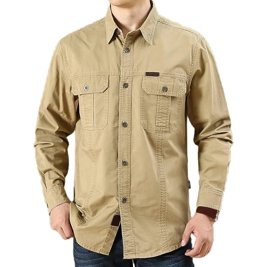 Camisa cargo de algodón para hombre con bolsillos