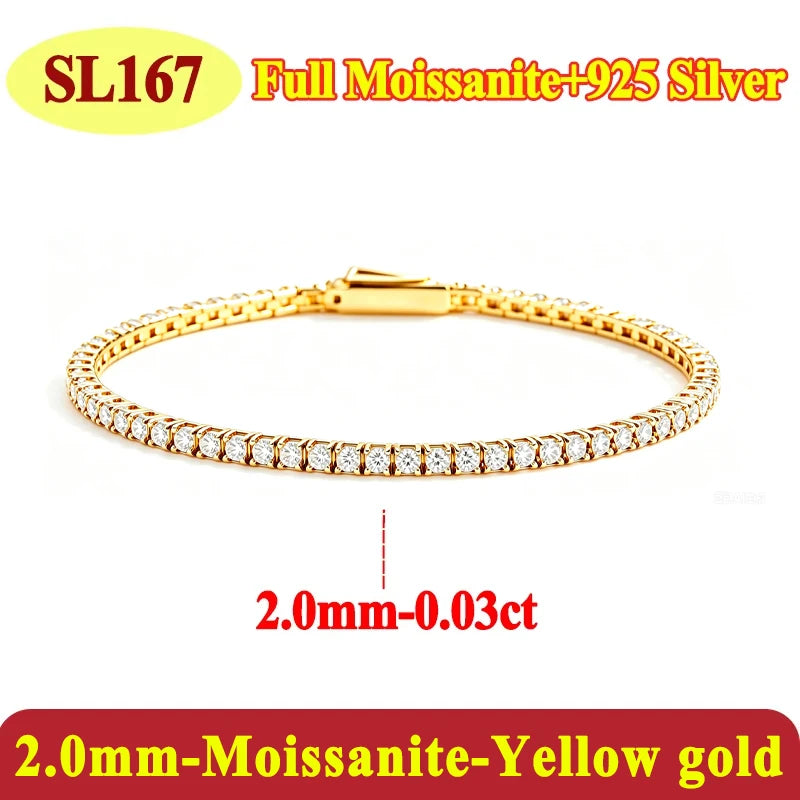 Pulsera Tenis de Moissanite para Parejas - Plata 925 Chapada en Oro, Certificado GRA