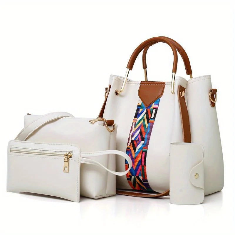 Set de 4 Bolsos de Mujer en Piel PU - Tote + Bandolera + Cartera + Tarjetero