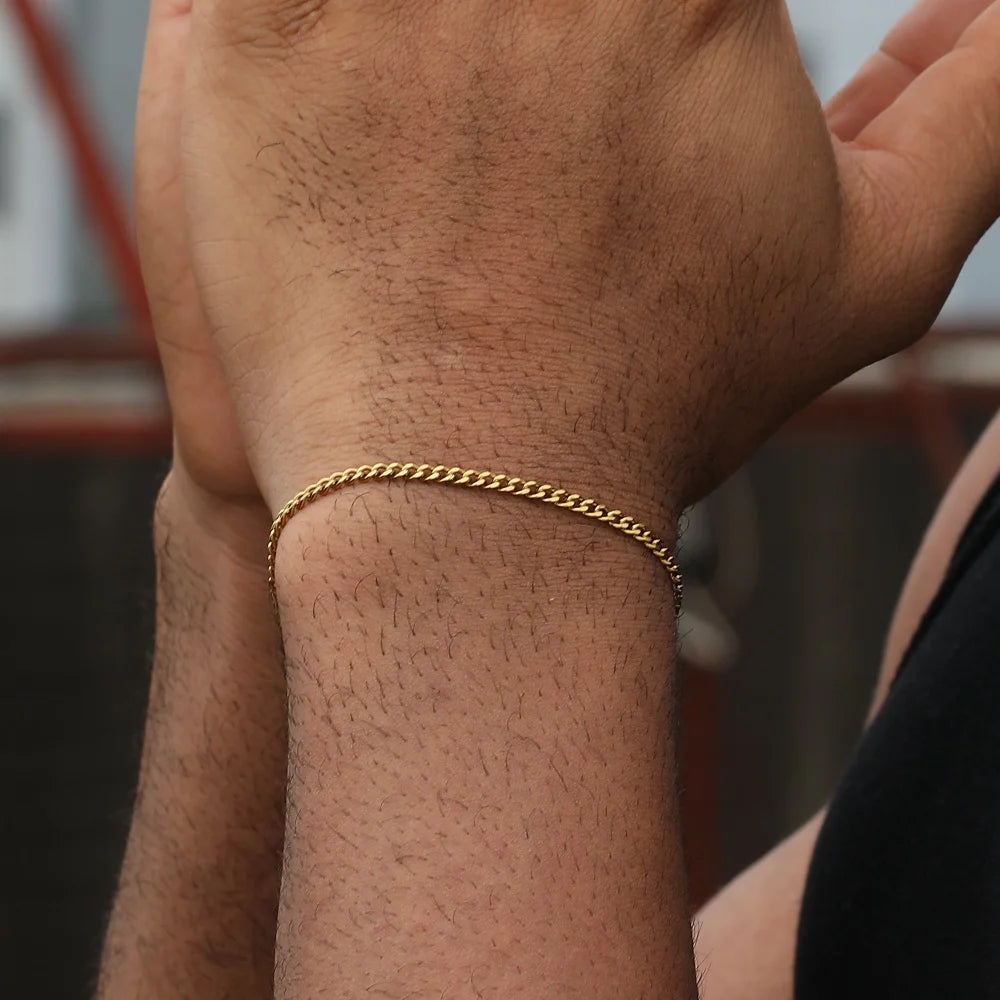 Pulsera de cadena cubana de acero inoxidable para hombre, 3 mm