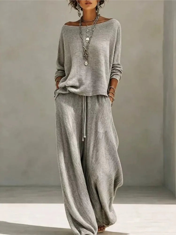 Conjunto de punto de mujer con top y pantalón ancho