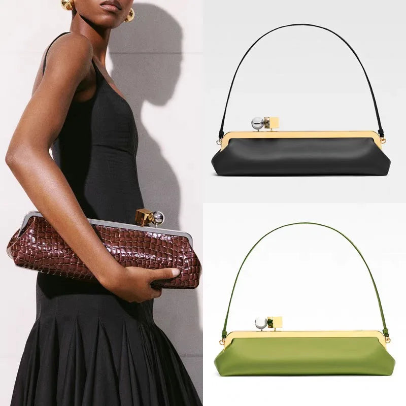 Bolso de Mano Alargado con Cierre de Broche - Estilo Diseñador