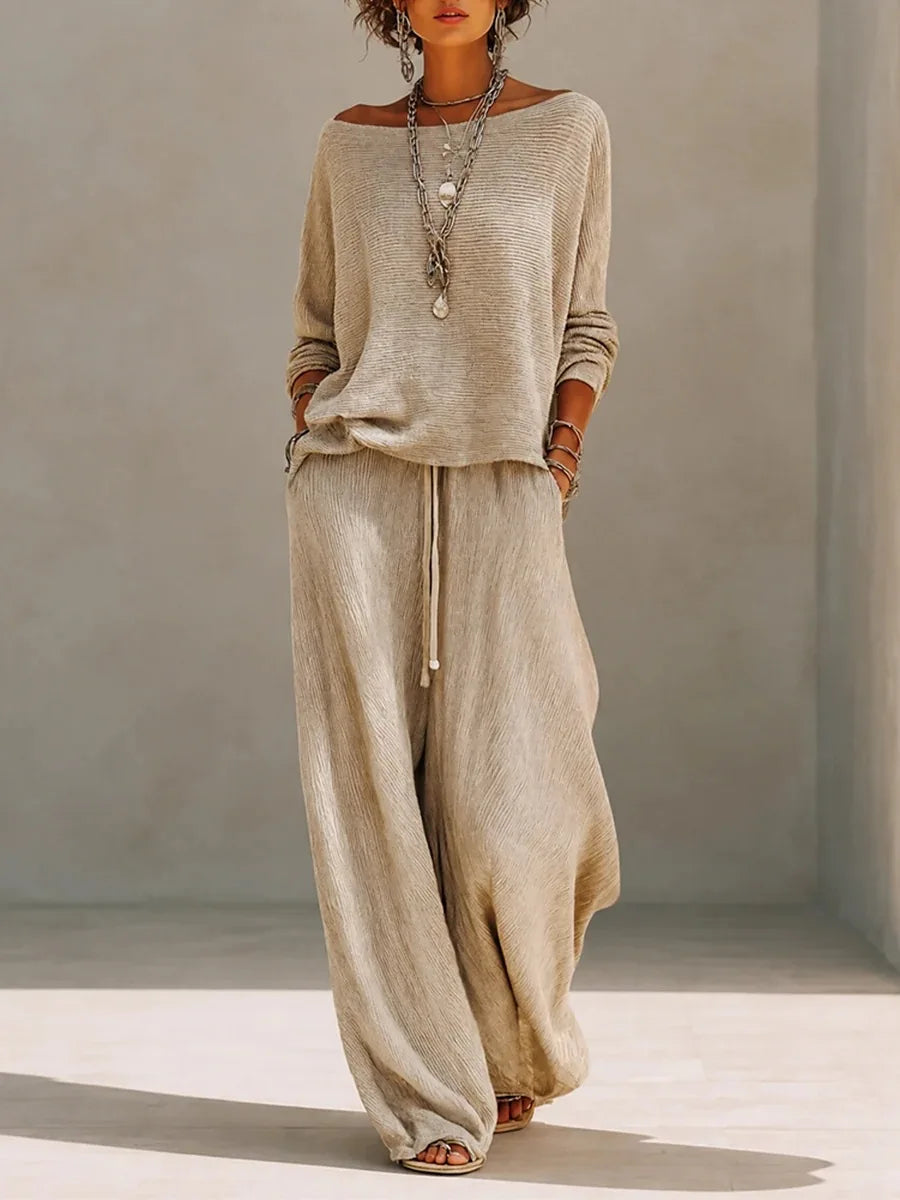 Conjunto de punto de mujer con top y pantalón ancho