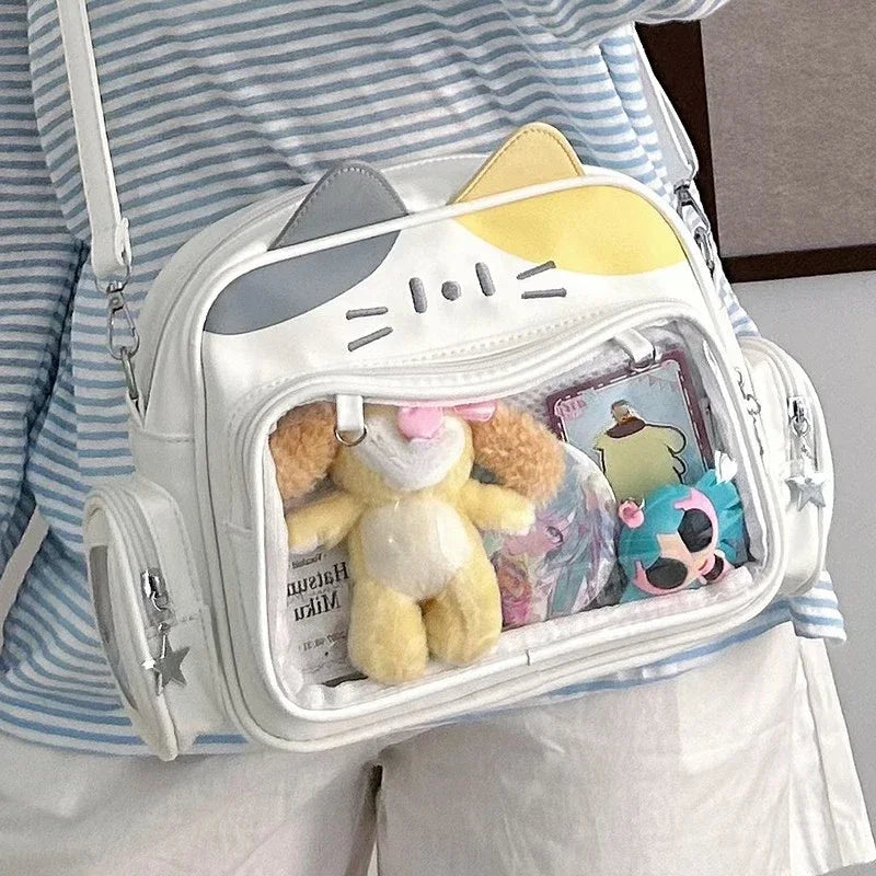 Mochila Kawaii Estilo Y2K - Bolsa Ita con Bolsillo Transparente
