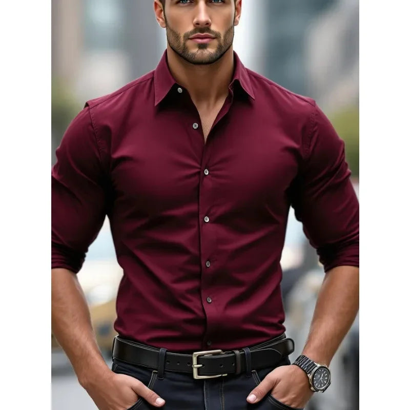 Camisa lisa de hombre de manga larga estilo informal
