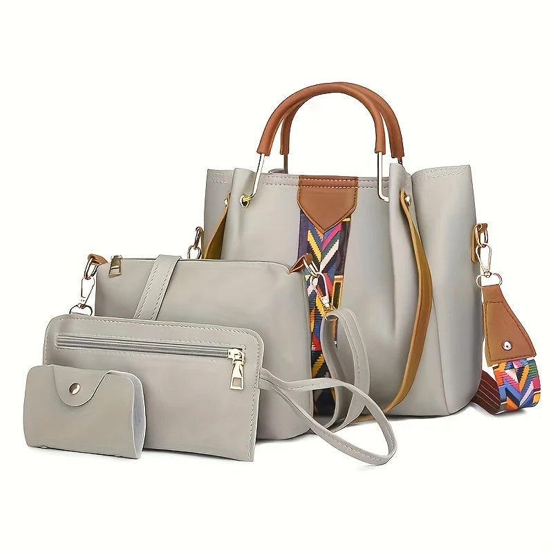 Set de 4 Bolsos de Mujer en Piel PU - Tote + Bandolera + Cartera + Tarjetero