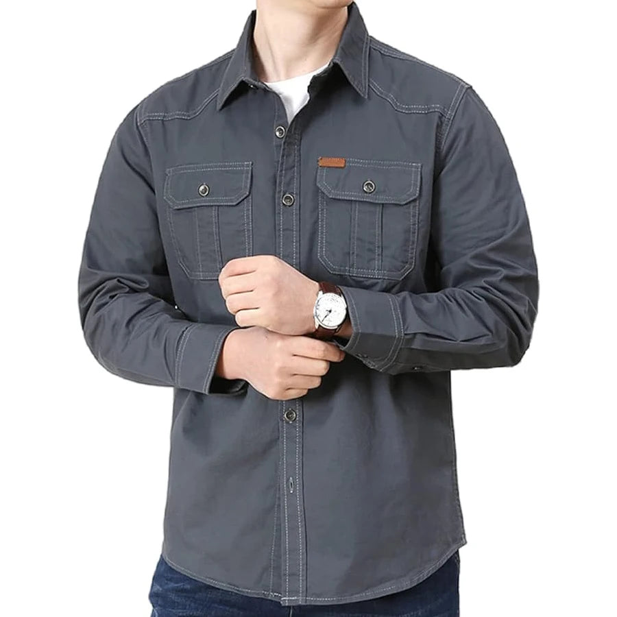 Camisa cargo de algodón para hombre con bolsillos