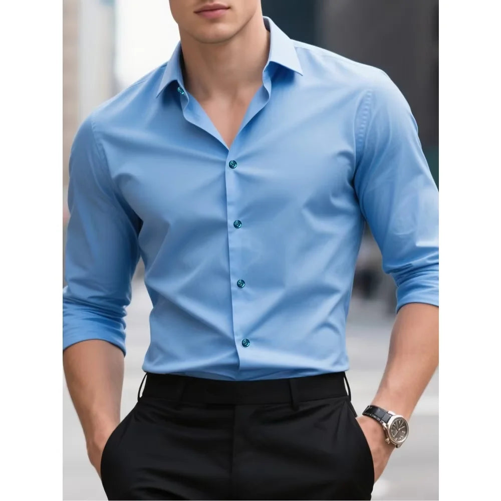 Camisa lisa de hombre de manga larga estilo informal