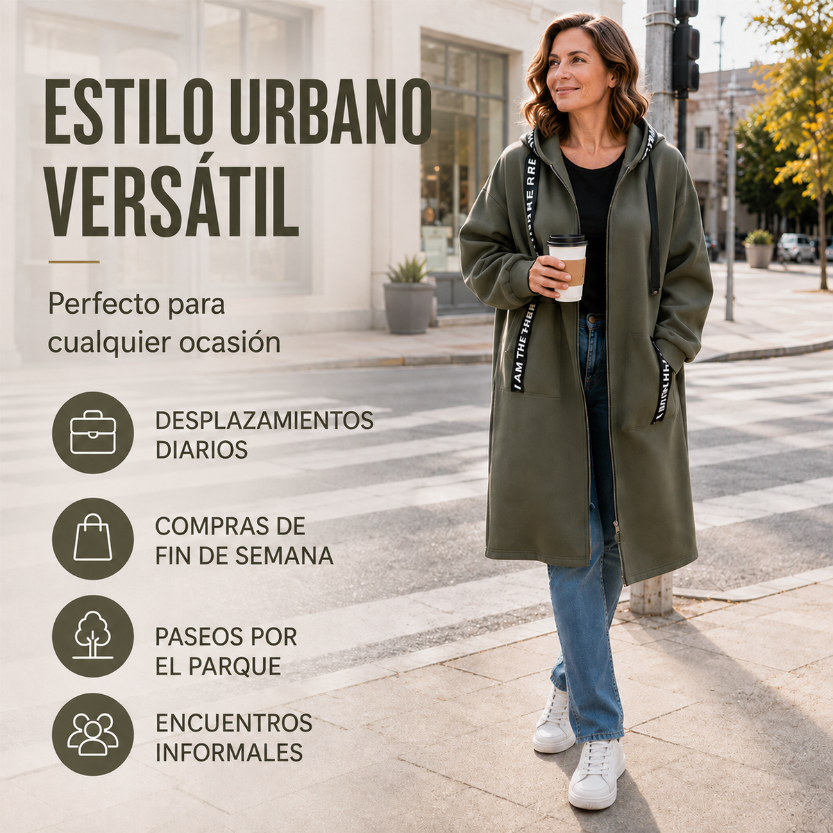 ANA - Abrigo tipo sudadera con capucha oversize para mujer