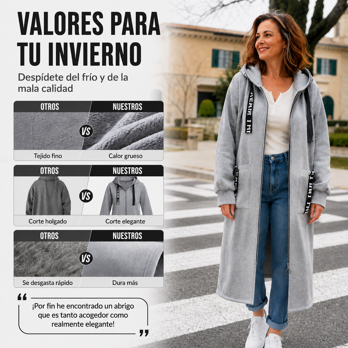ANA - Abrigo tipo sudadera con capucha oversize para mujer