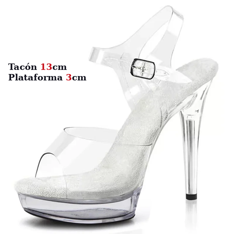 Sandalias de Cristal Transparente Tacón Fino 12/13/15cm